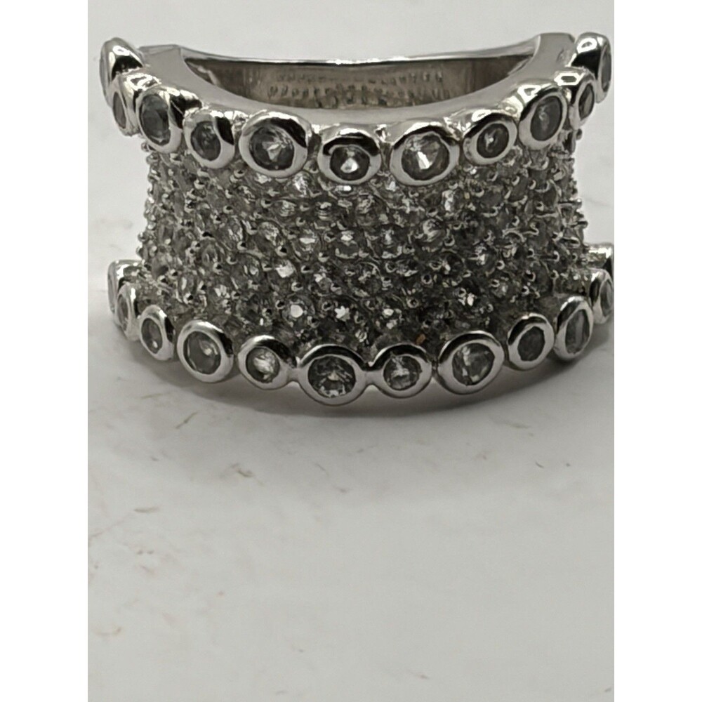Ross Simons Sterling silver pave Clear cluster bubble wide Band ring sz 7.5